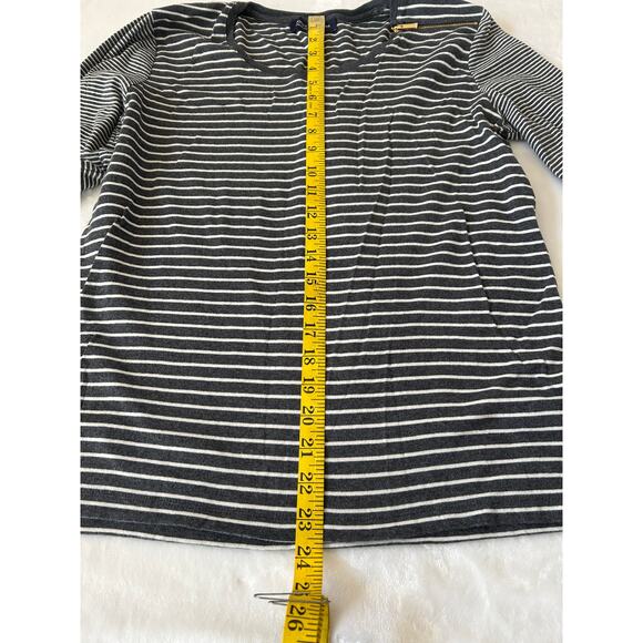 Jones NY Signature Top Women's Crew Neck XL Gray/White Striped Long Sleeve - Picture 7 of 7